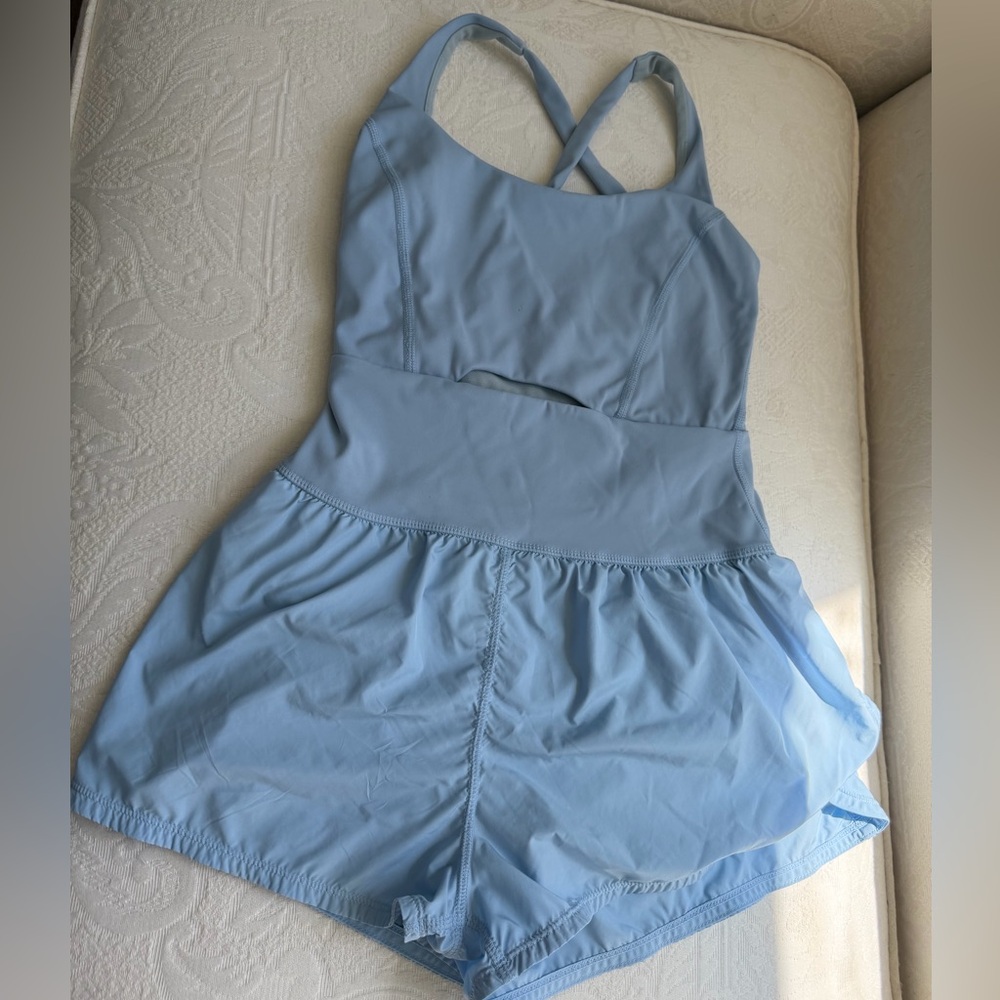 Free People Light Blue Strappy Runsie Romper